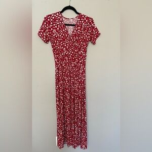Red Floral Midi Dress - Women's